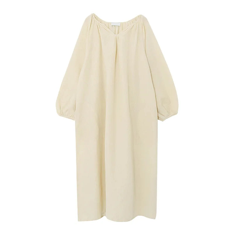 Vintage 100% Cotton V-Neck Loungewear Dress - Long Sleeve