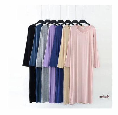 Soft Modal Cotton Nightgown – Long Sleeve Midi Sleep Shirt