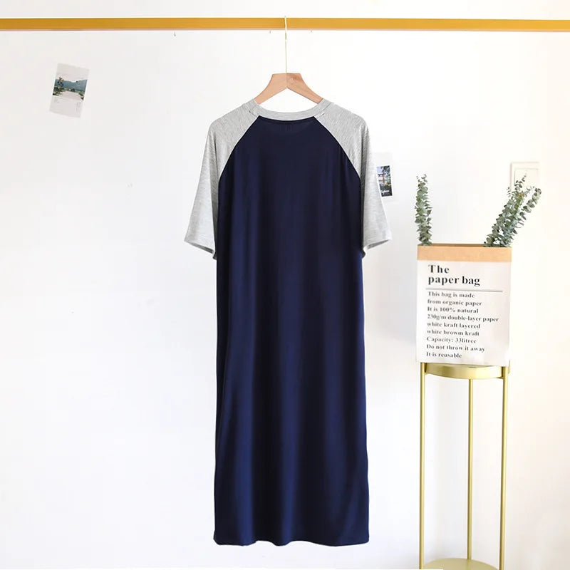 Ultra-Soft Modal Long Night Dress – Breathable Plus Size Sleepwear