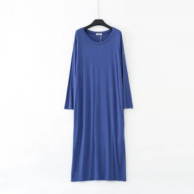 Soft Modal Cotton Nightgown – Long Sleeve Midi Sleep Shirt