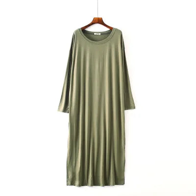 Soft Modal Cotton Nightgown – Long Sleeve Midi Sleep Shirt
