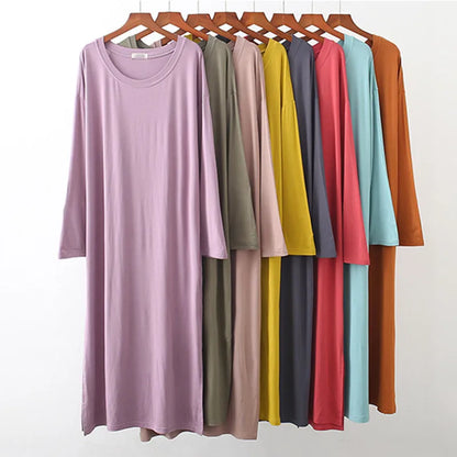 Soft Modal Cotton Nightgown – Long Sleeve Midi Sleep Shirt