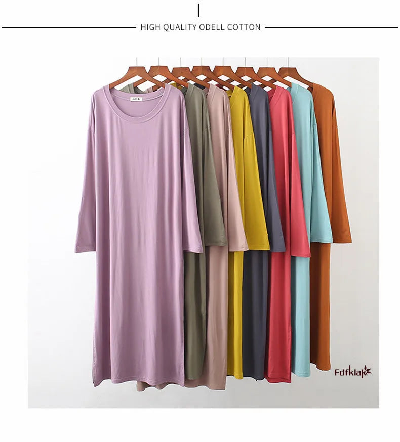 Soft Modal Cotton Nightgown – Long Sleeve Midi Sleep Shirt