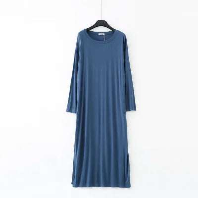Soft Modal Cotton Nightgown – Long Sleeve Midi Sleep Shirt