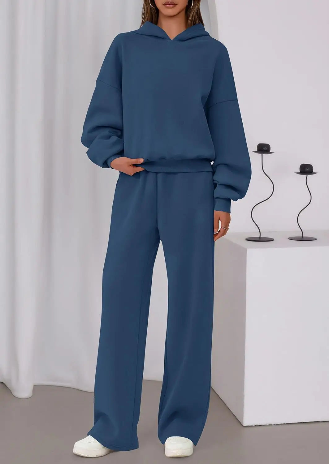 Casual Sporty Set: Loose Sweatshirt & Wide Leg Pants