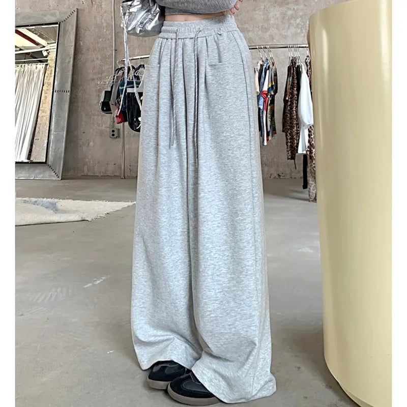 High-Waisted Wide Leg Drawstring Trousers - Korean Style