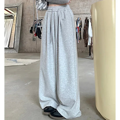 High-Waisted Wide Leg Drawstring Trousers - Korean Style