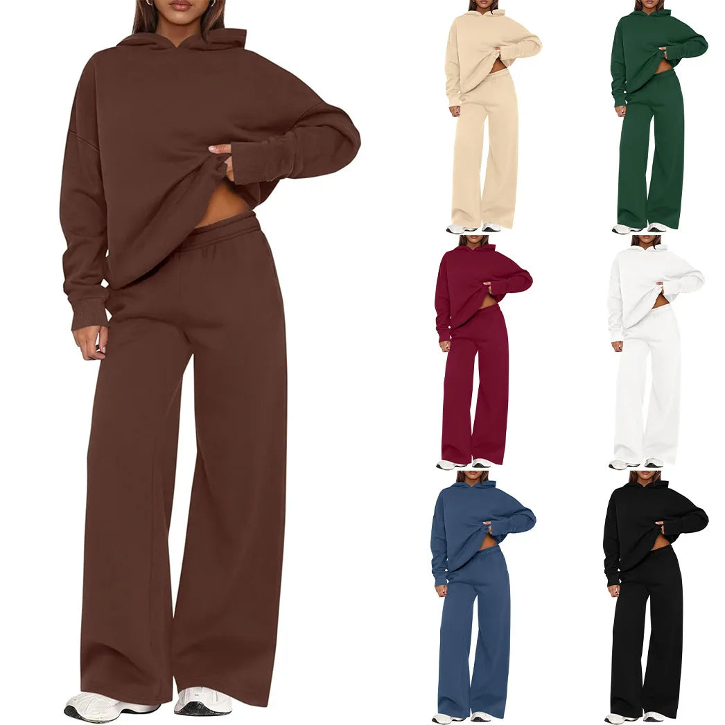 Casual Sporty Set: Loose Sweatshirt & Wide Leg Pants