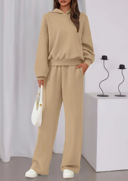 Casual Sporty Set: Loose Sweatshirt & Wide Leg Pants