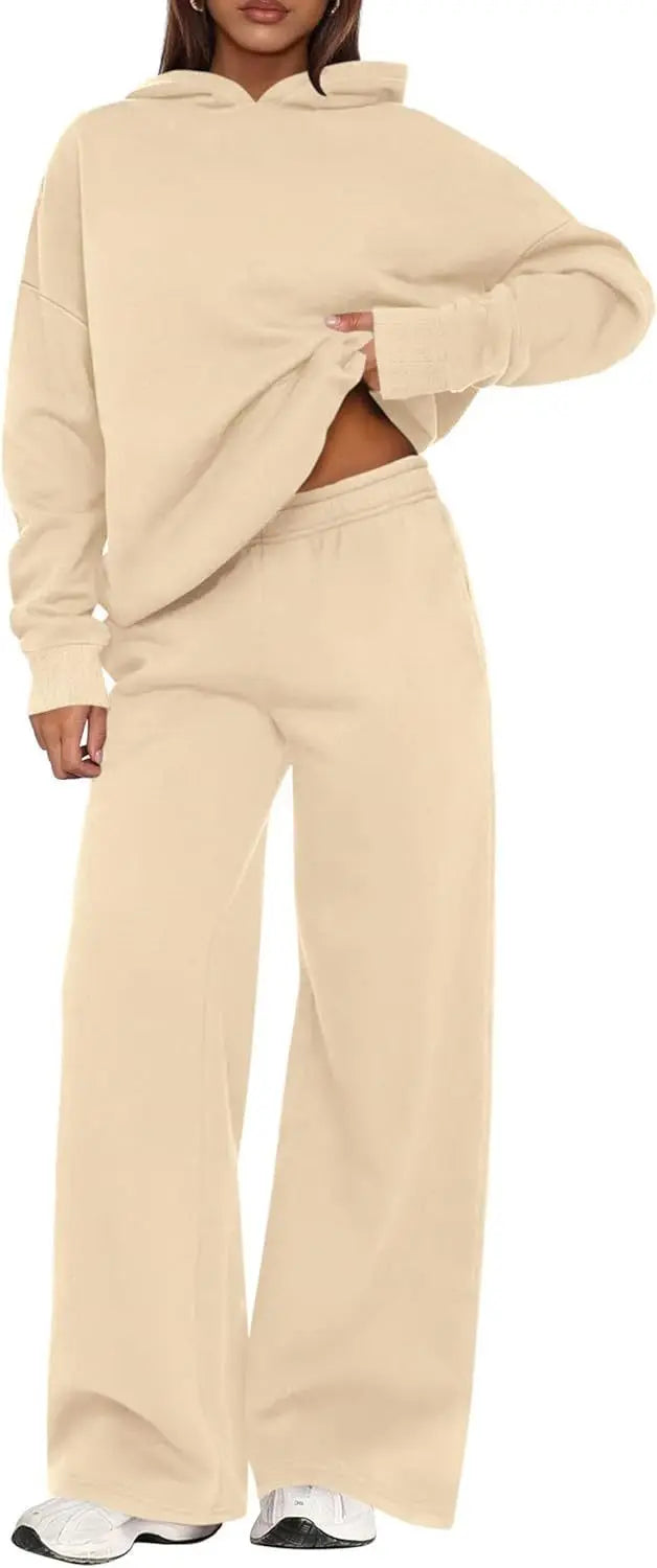 Casual Sporty Set: Loose Sweatshirt & Wide Leg Pants