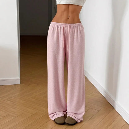 High-Waist Elastic Tie Wide Leg Trousers - Casual Lounge Pants
