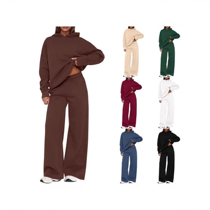 Casual Sporty Set: Loose Sweatshirt & Wide Leg Pants