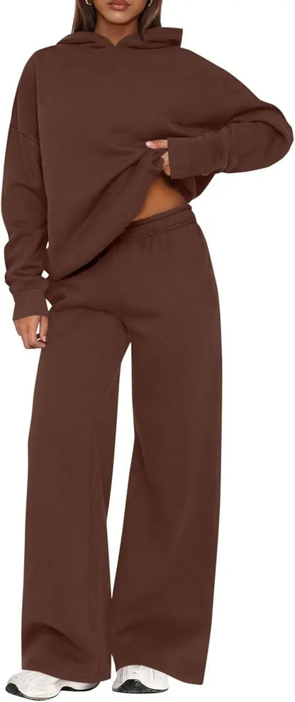 Casual Sporty Set: Loose Sweatshirt & Wide Leg Pants
