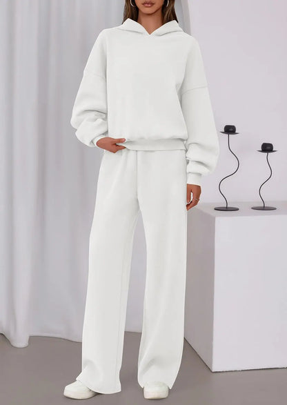 Casual Sporty Set: Loose Sweatshirt & Wide Leg Pants