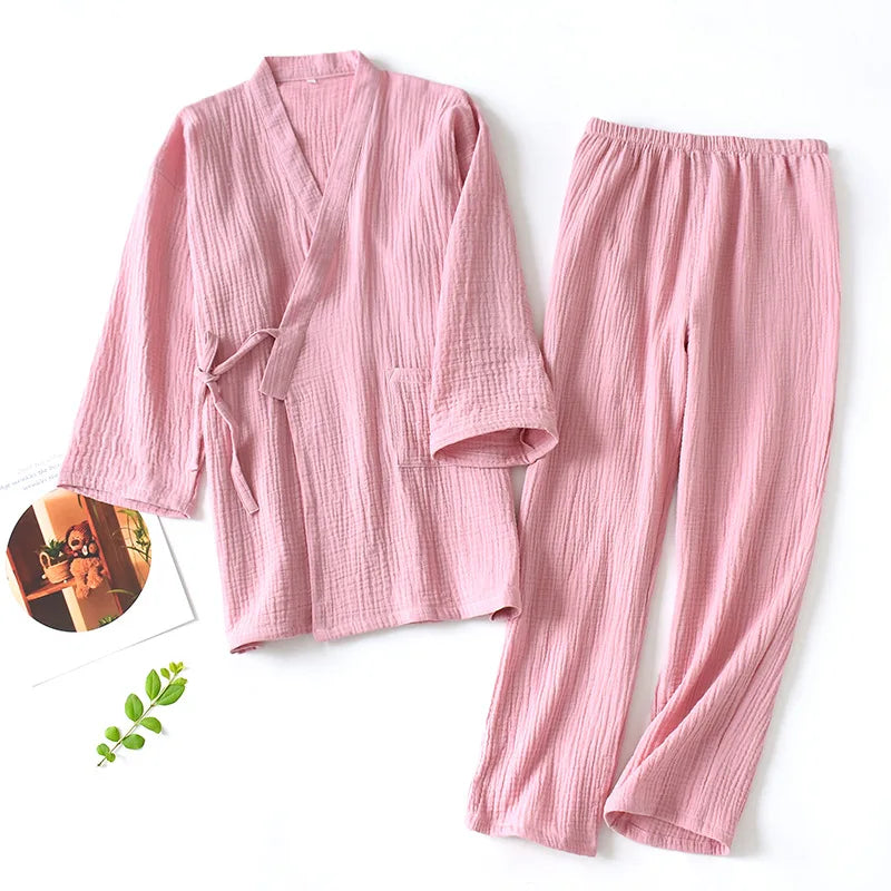 Unisex Cotton Yukata Sleepwear Set – Breathable Loose Fit Spa & Home Pajamas