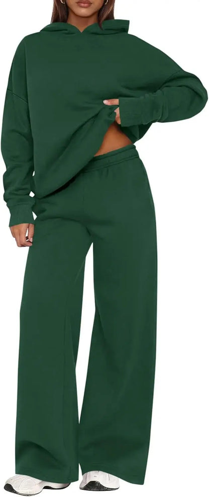 Casual Sporty Set: Loose Sweatshirt & Wide Leg Pants