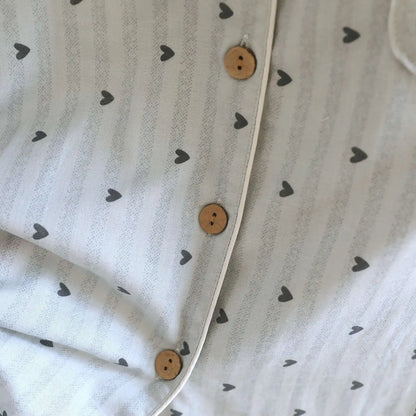 Cotton Gauze Lounge Set: Vertical Stripe & Heart Motif