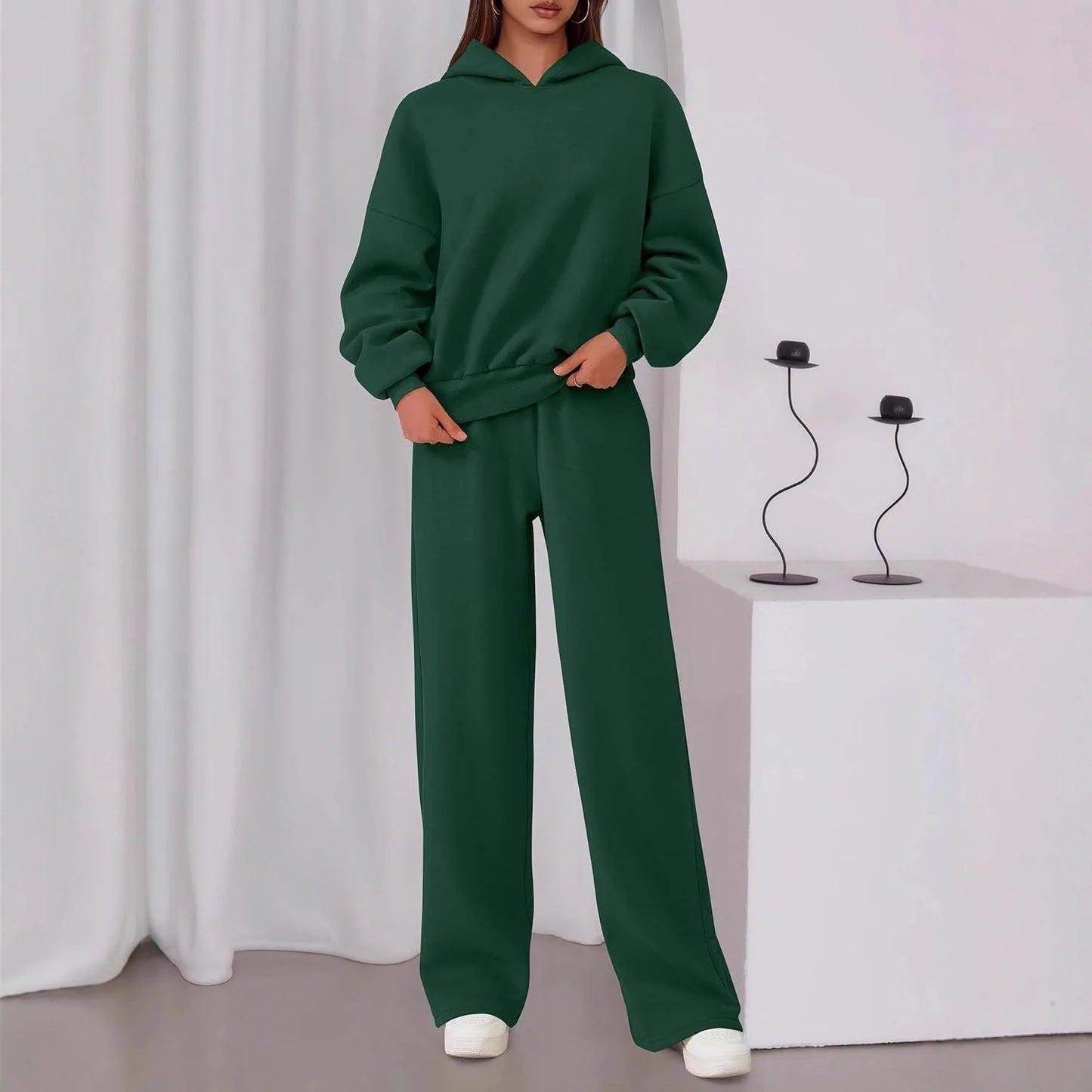 Casual Sporty Set: Loose Sweatshirt & Wide Leg Pants