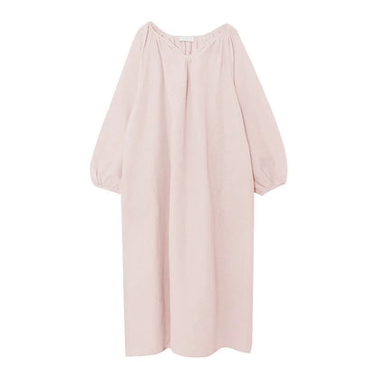 Vintage 100% Cotton V-Neck Loungewear Dress - Long Sleeve