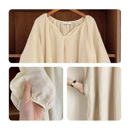 Vintage 100% Cotton V-Neck Loungewear Dress - Long Sleeve