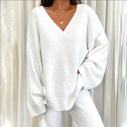 V-Neck Lounge Set: Long Sleeve Pullover & Pants