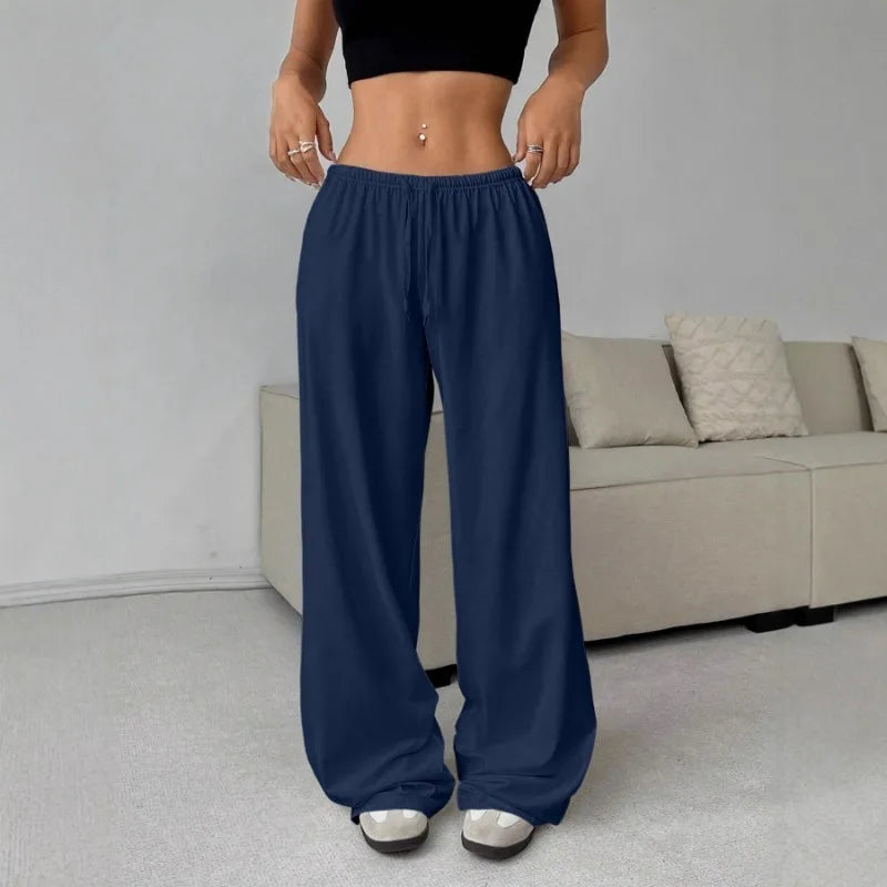 High-Waist Elastic Tie Wide Leg Trousers - Casual Lounge Pants