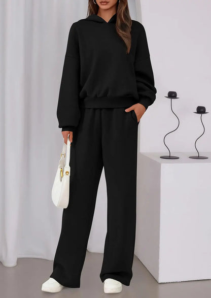 Casual Sporty Set: Loose Sweatshirt & Wide Leg Pants