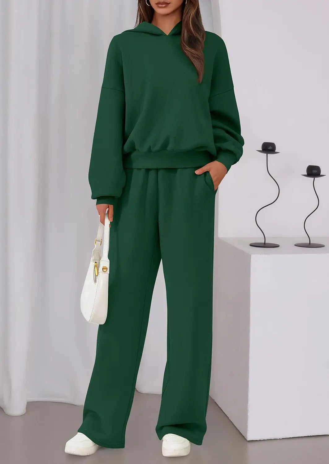 Casual Sporty Set: Loose Sweatshirt & Wide Leg Pants