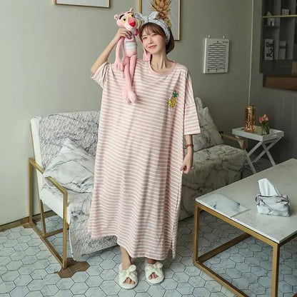 Short Sleeve Plus Size Nightgown with Cute Cartoon Print