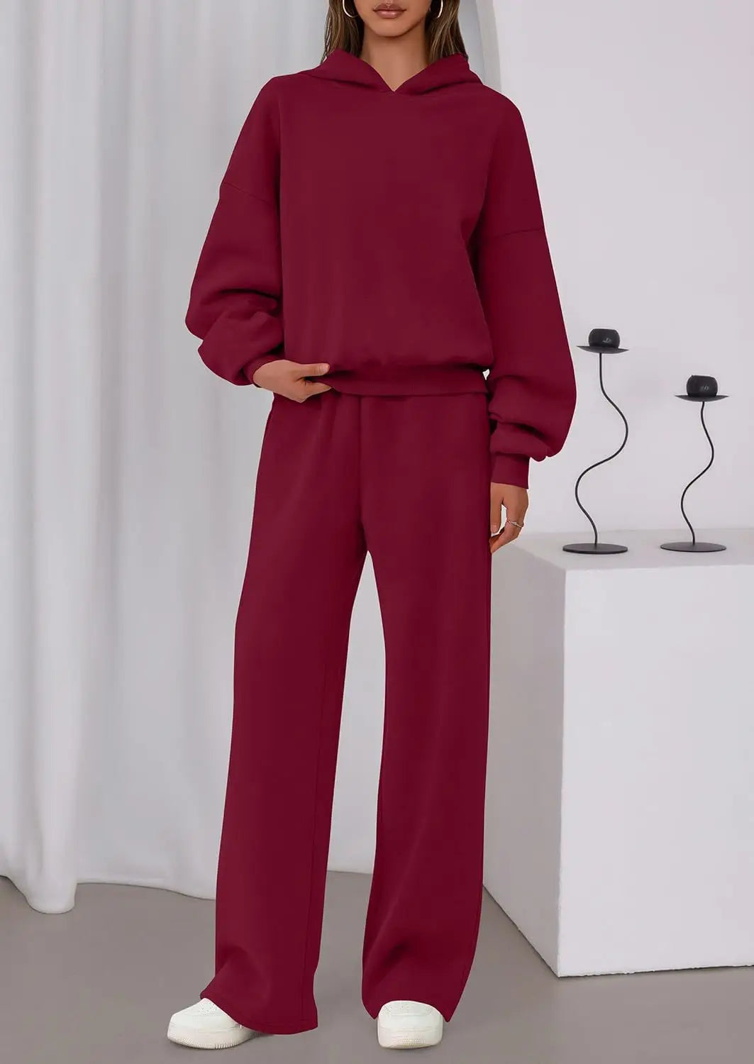 Casual Sporty Set: Loose Sweatshirt & Wide Leg Pants