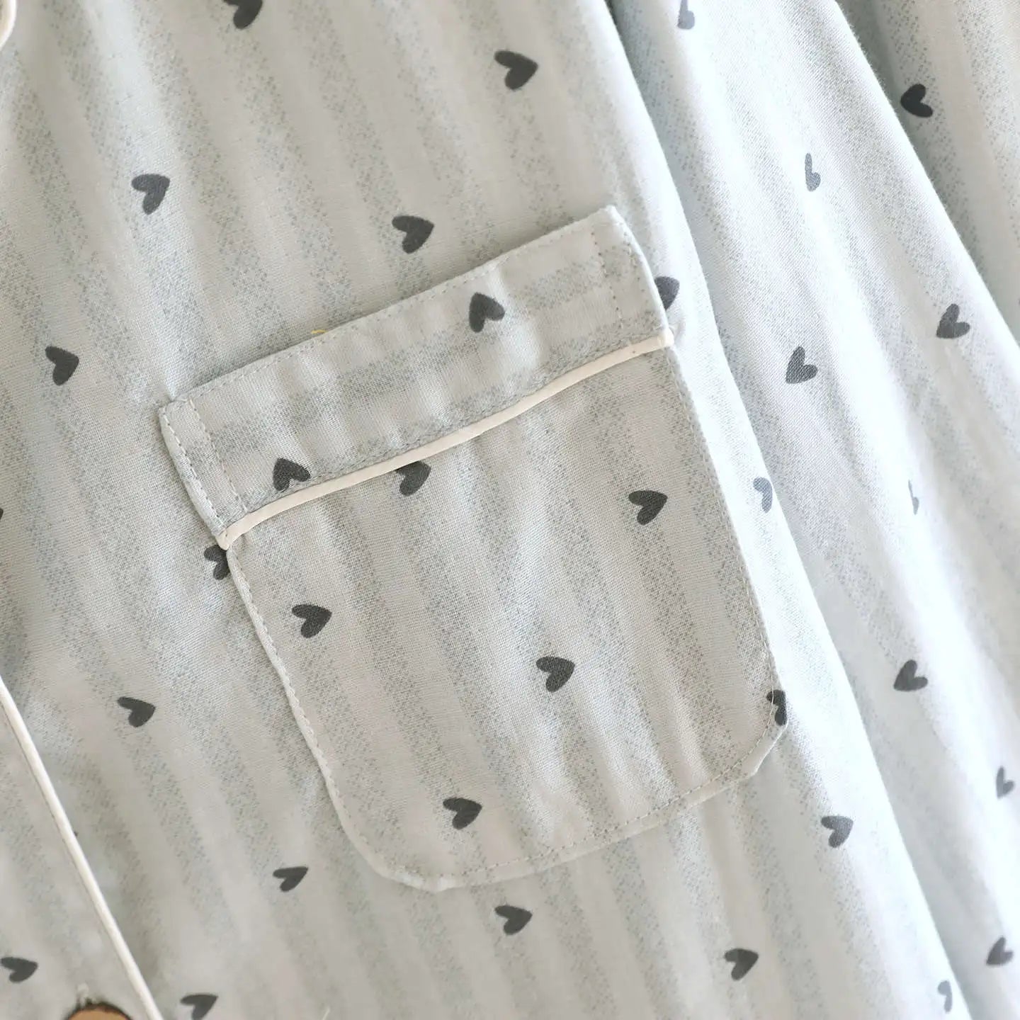 Cotton Gauze Lounge Set: Vertical Stripe & Heart Motif