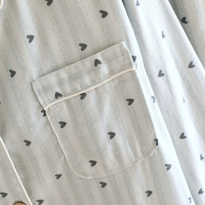 Cotton Gauze Lounge Set: Vertical Stripe & Heart Motif