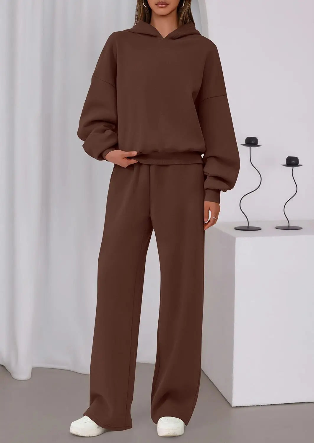 Casual Sporty Set: Loose Sweatshirt & Wide Leg Pants