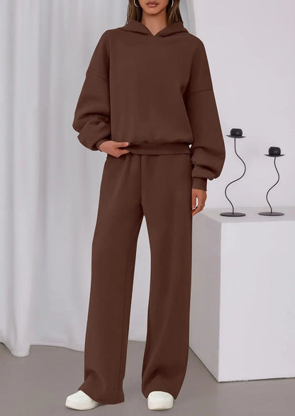 Casual Sporty Set: Loose Sweatshirt & Wide Leg Pants