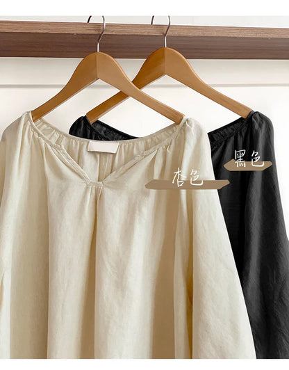 Vintage 100% Cotton V-Neck Loungewear Dress - Long Sleeve