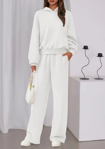 Casual Sporty Set: Loose Sweatshirt & Wide Leg Pants