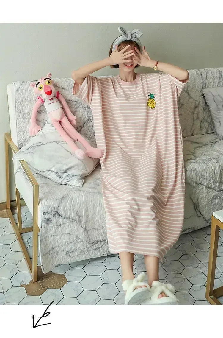 Short Sleeve Plus Size Nightgown with Cute Cartoon Print