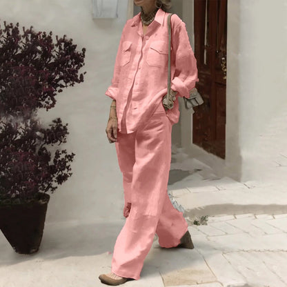 Elegant Office Set: Button-Down Shirt & Wide Leg Trousers