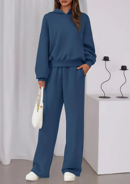 Casual Sporty Set: Loose Sweatshirt & Wide Leg Pants