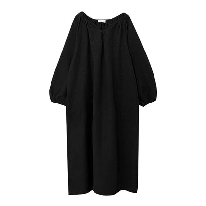 Vintage 100% Cotton V-Neck Loungewear Dress - Long Sleeve