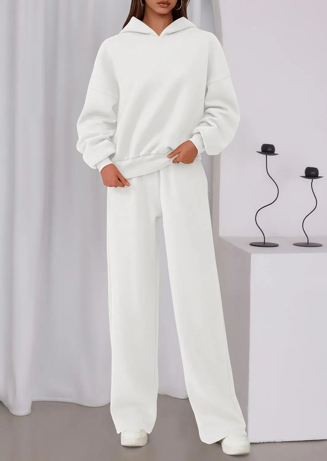 Casual Sporty Set: Loose Sweatshirt & Wide Leg Pants