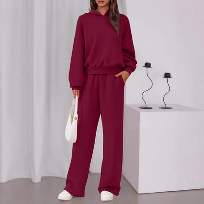 Casual Sporty Set: Loose Sweatshirt & Wide Leg Pants