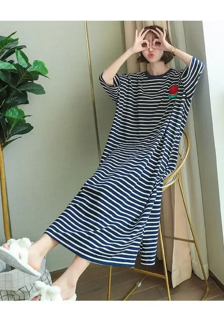 Short Sleeve Plus Size Nightgown with Cute Cartoon Print