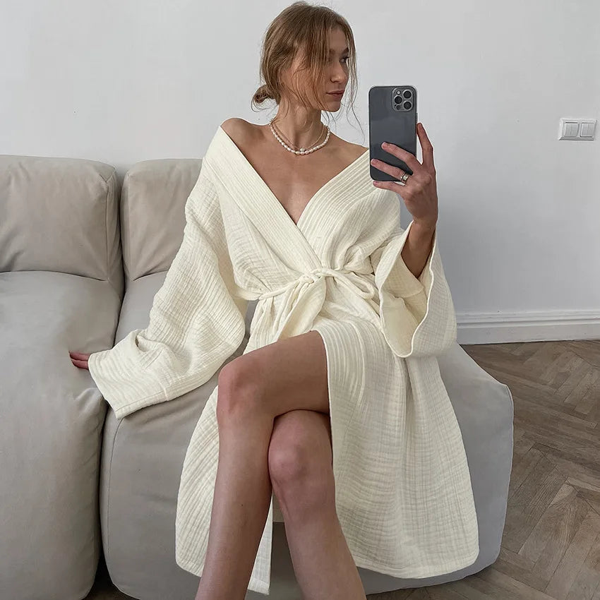 100% Cotton Jersey Robe – Long Sleeve Cardigan Nightgown & Loungewear
