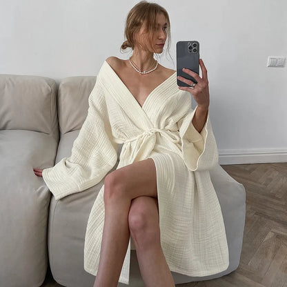 100% Cotton Jersey Robe – Long Sleeve Cardigan Nightgown & Loungewear