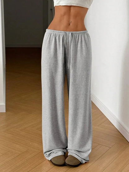 High-Waist Elastic Tie Wide Leg Trousers - Casual Lounge Pants