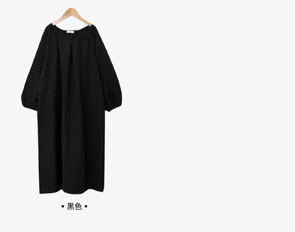 Vintage 100% Cotton V-Neck Loungewear Dress - Long Sleeve