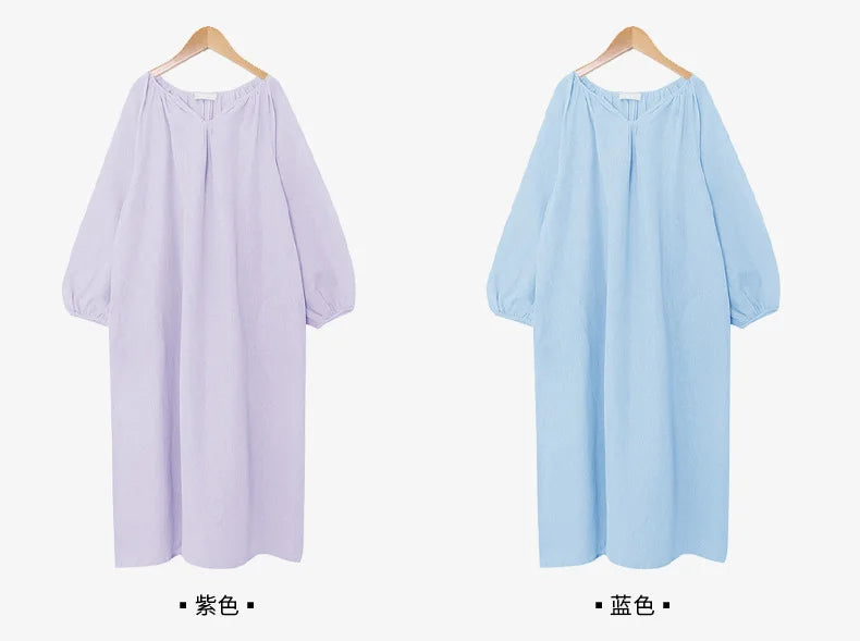 Vintage 100% Cotton V-Neck Loungewear Dress - Long Sleeve