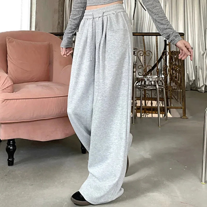 High-Waisted Wide Leg Drawstring Trousers - Korean Style