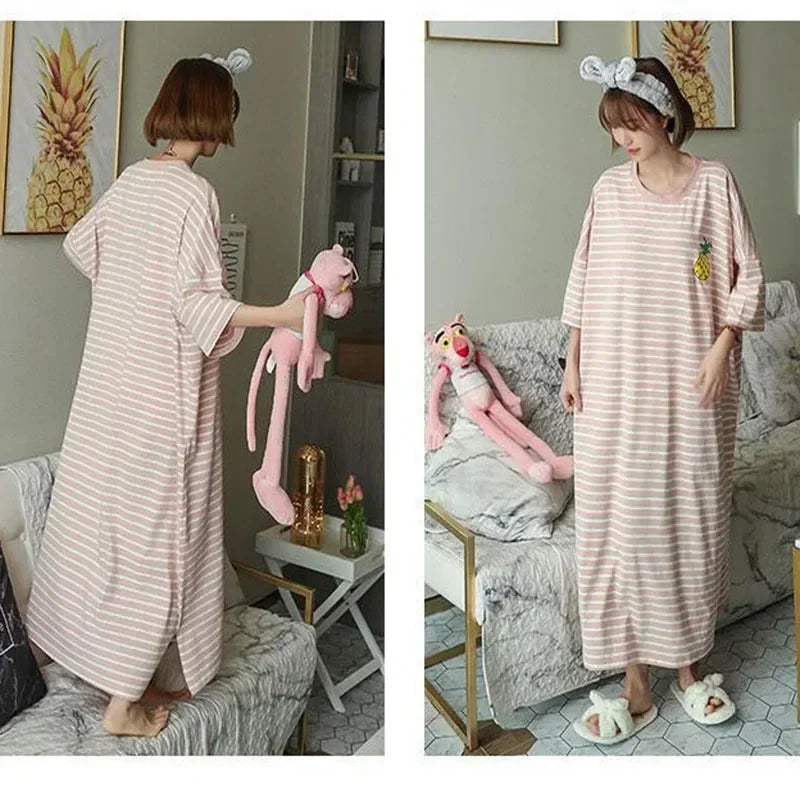 Short Sleeve Plus Size Nightgown with Cute Cartoon Print